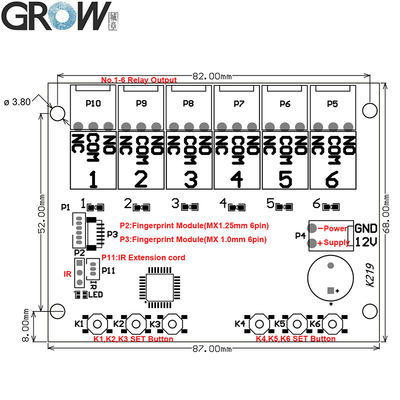 GROW K219-A+R502-AW Fingerprint Infrared Remote Control Board For Door Access Control Programmable Time Relay Output
